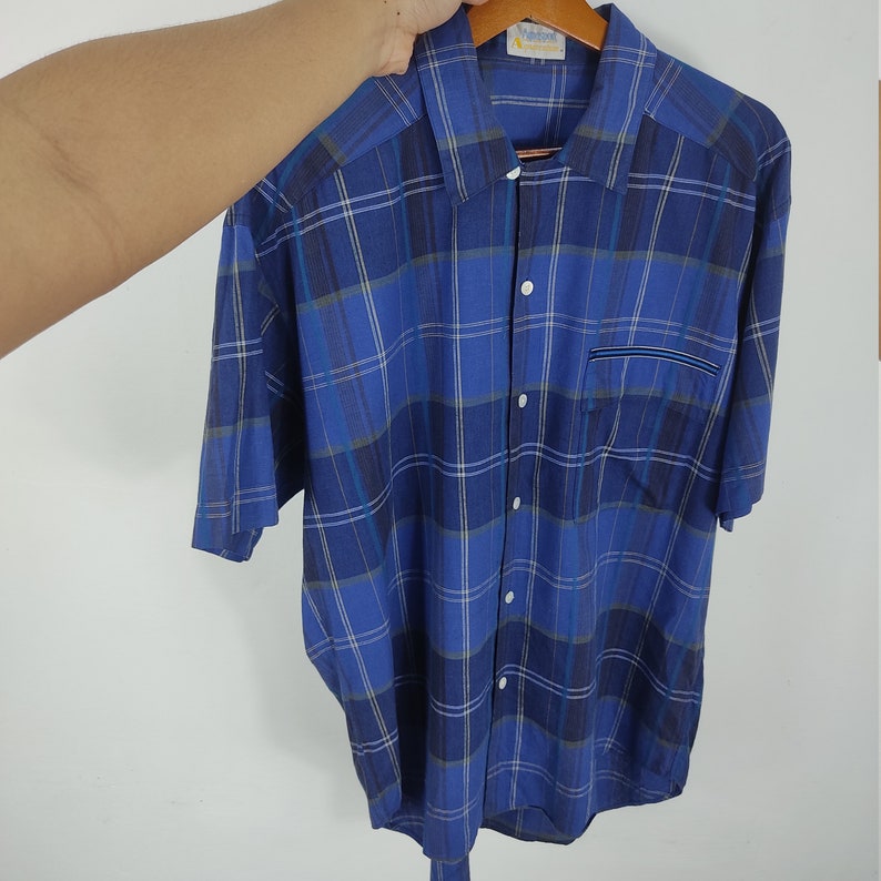 Vintage 90s Aquascutum Shirt Checked Blue Fit XLarge image 9