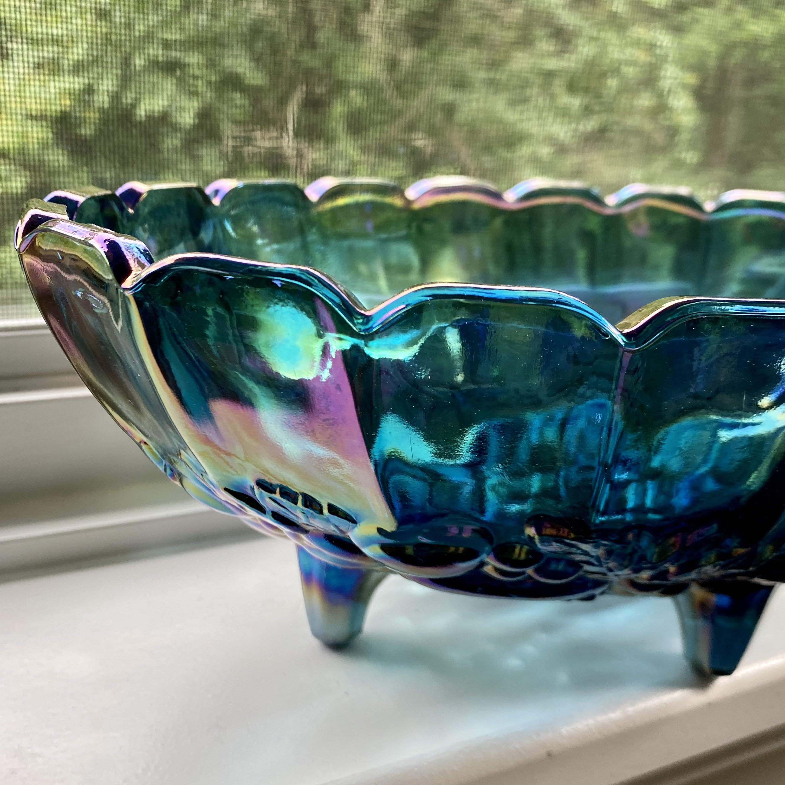 Blue Carnival glass oval bowl Vintage Carnival glass Etsy