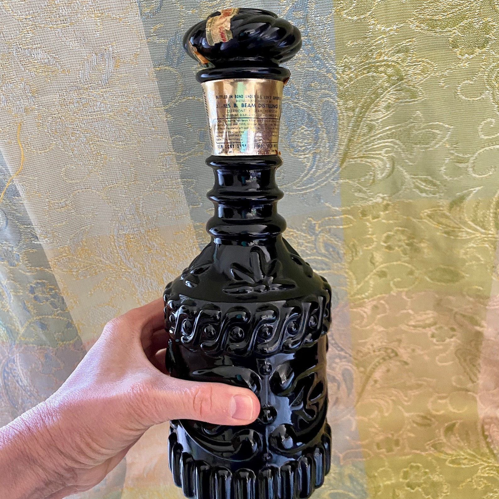 Vintage Bonded Beam liquor bottle black glass Jim Etsy