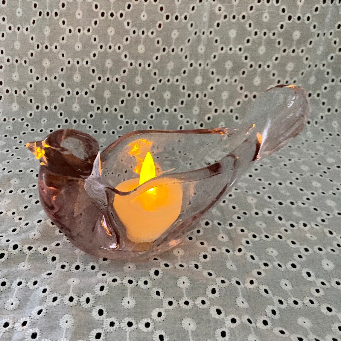 Blown glass pink bird figurine glass bird candle holder pink Etsy