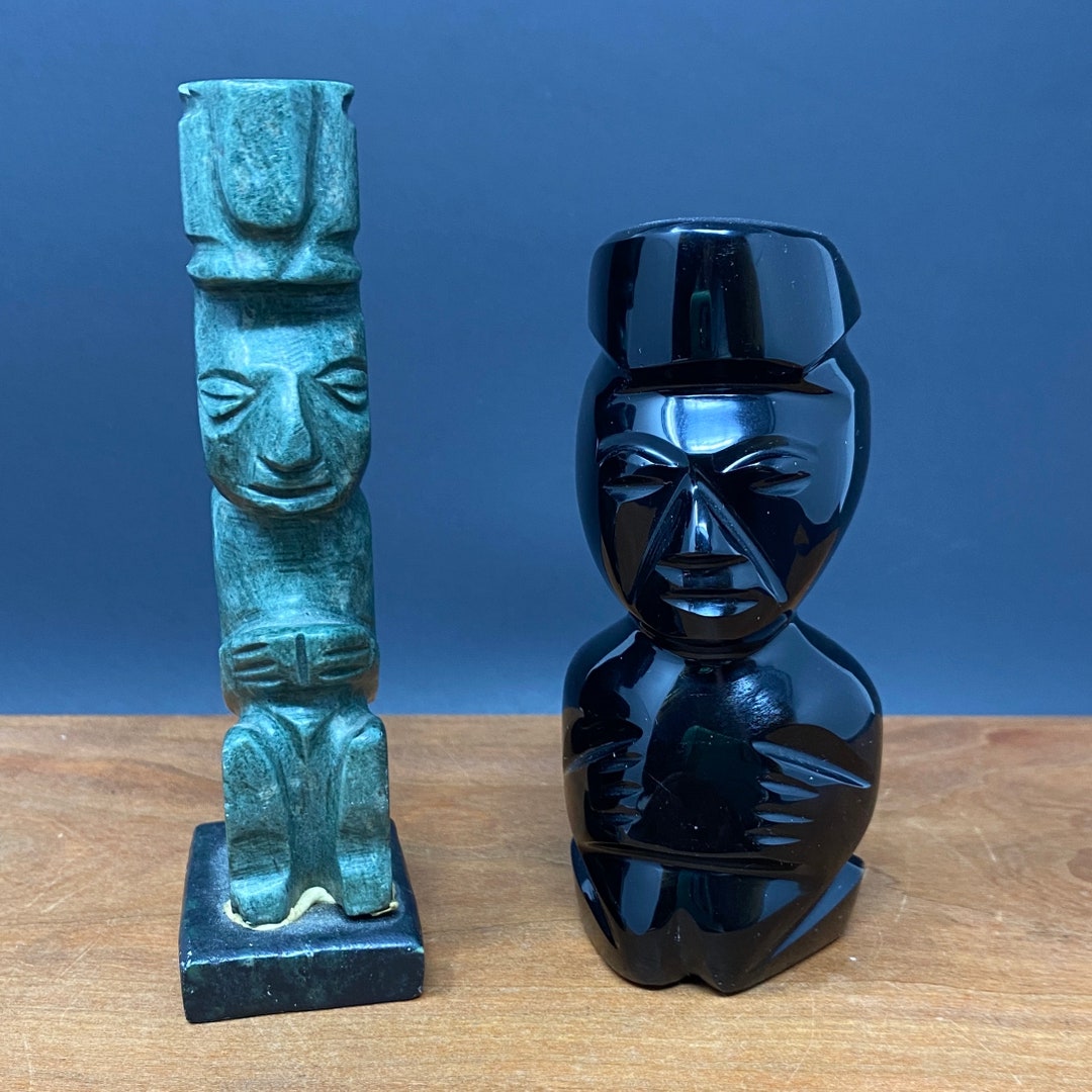 Aztec Mayan Figurine Mayan Decor Vintage Black Gold Sheen Etsy