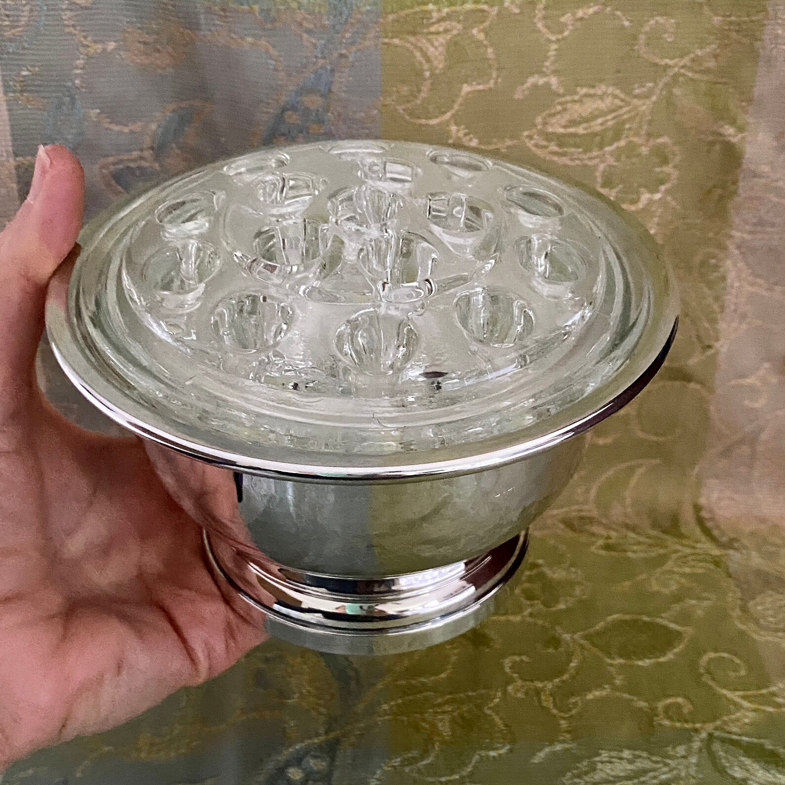 Vintage flower frog silver flower frog base large glass Etsy