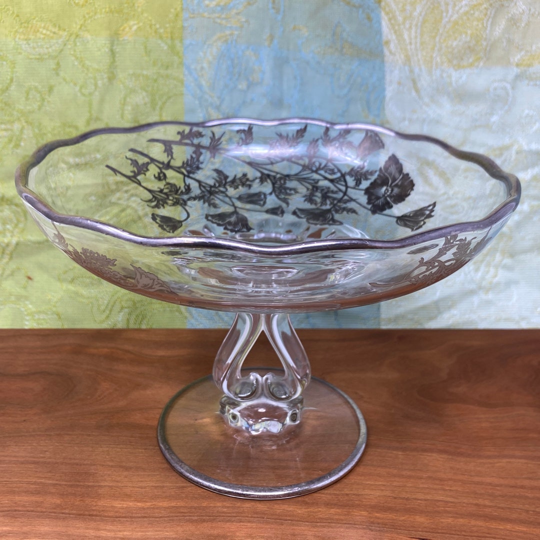 Glass Pedestal Candy Dish, Vintage Glass Pedestal Dish, Pedestal Dish