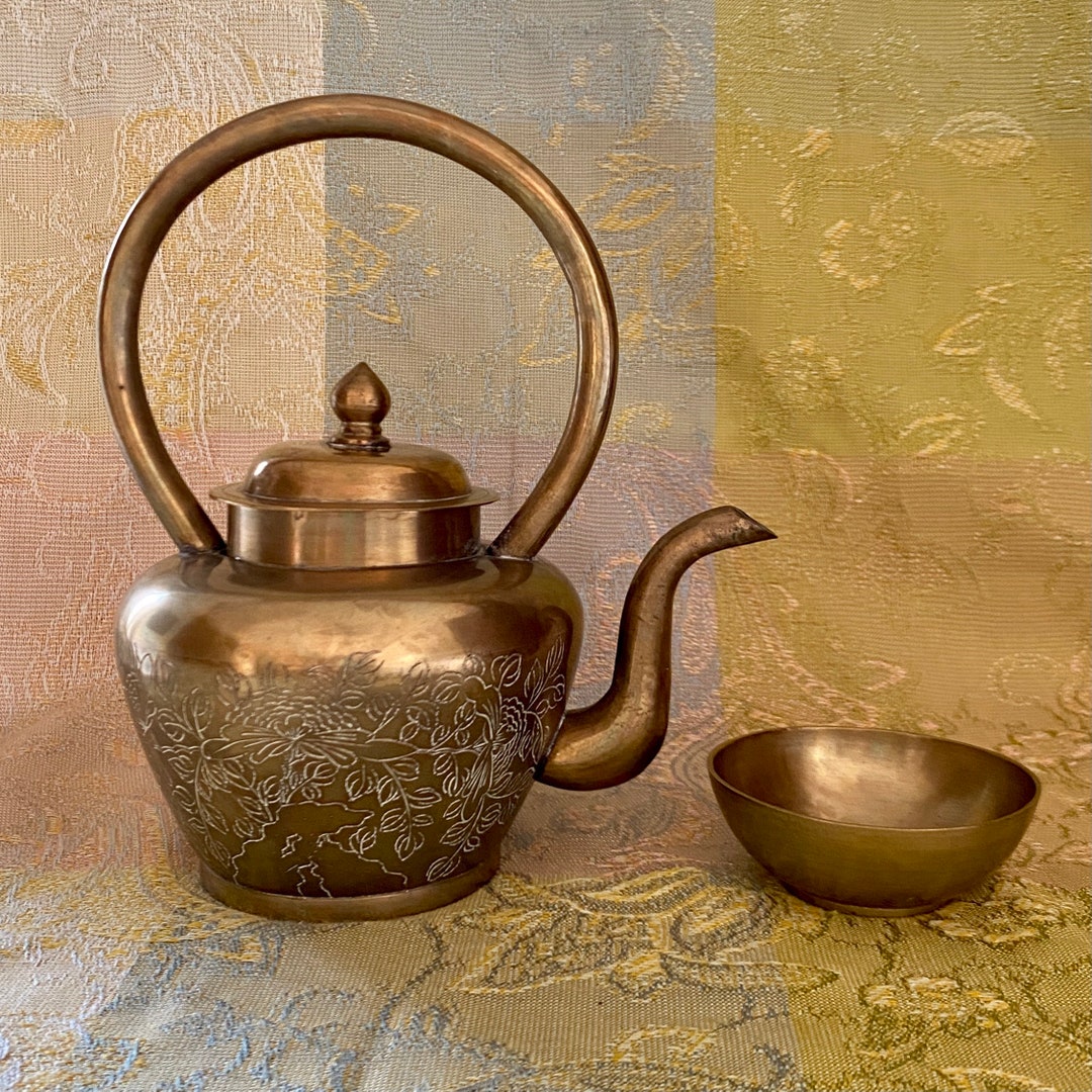 Vintage Brass Teapot, Set of 2, Brass Teapot, Vintage Brass Lidded