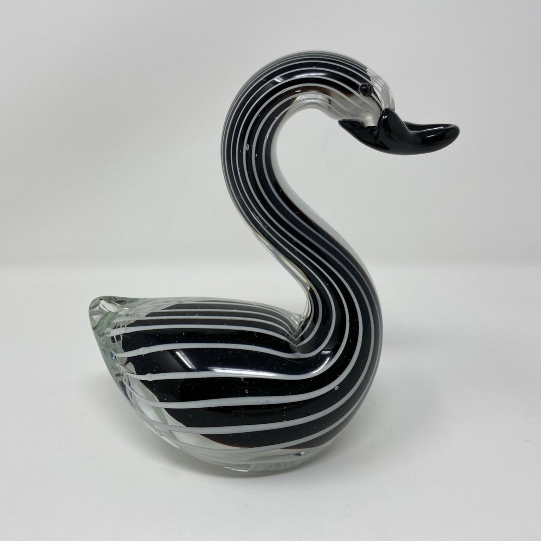 Glass Swan Hand Blown Glass Swan Vintage Glass Swan Black Etsy