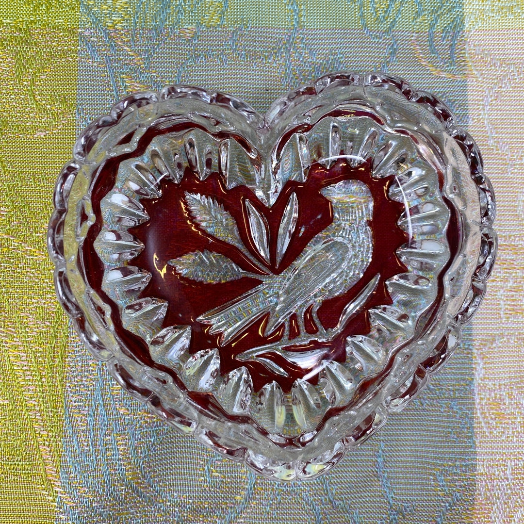 Glass Candy Dish Heart Dish Heart Trinket Dish Glass Heart Etsy