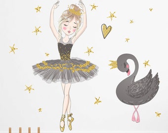 Ballerina and Black Swan Wall Decal, Girls Room Wall Sticker, Ballet Decor, Ballerina Decor, Girls Room, Gift for her