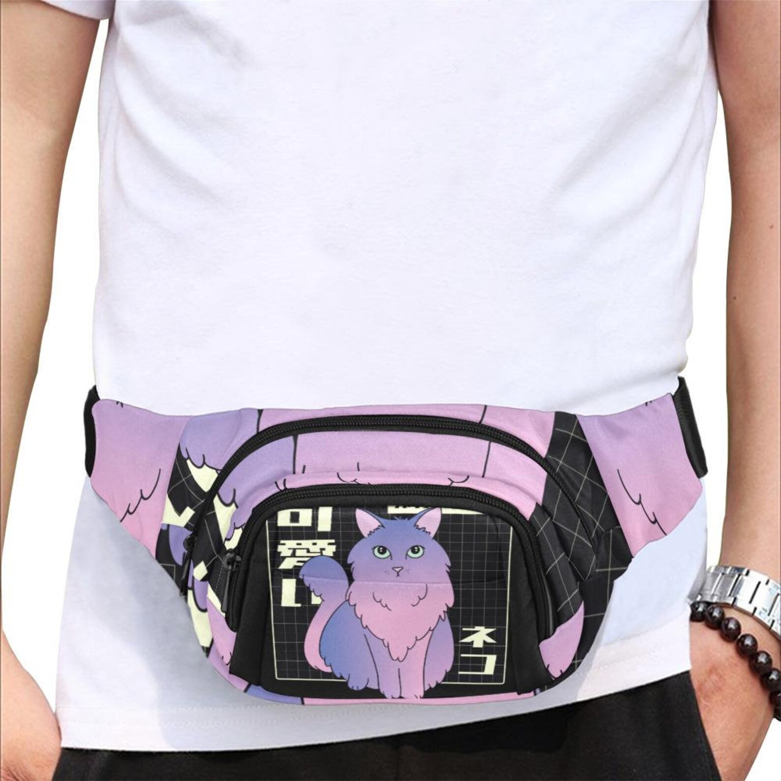 Vaporwave Cat Fanny Pack Kitty Fanny Pack Cyberpunk Fanny Pack Etsy