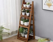 4-Tier Foldable Wooden Ladder Shelf Display Stand Unit Home Plant Flower Book Shelves Storage Rack