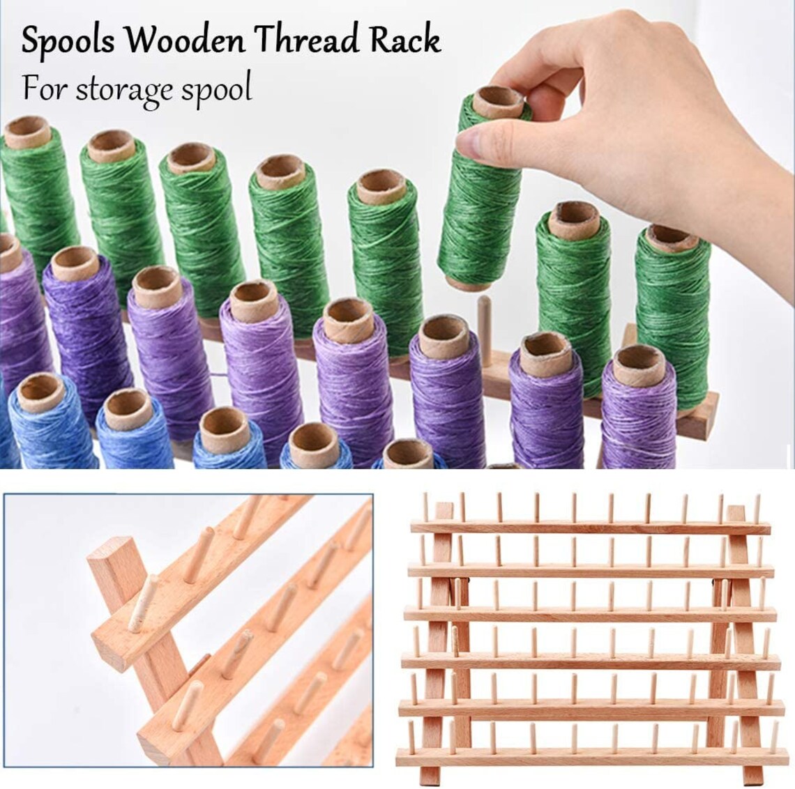 Thread Holder 60 Spools Wooden Thread Rack with Needles Etsy