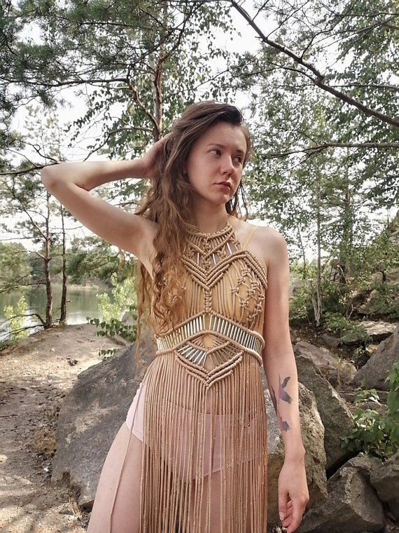 Macrame Dress Boho Hippie Festival Dress Rope Dress Handmade Dress With  Metal Tubes Beach Dress 