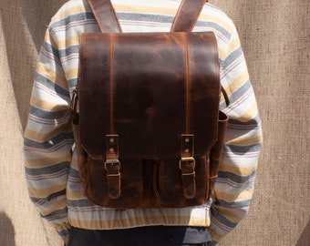 Leather Backpack Handmade Leather Rucksack Personalised Leather Laptop Backpack Leather Utility Backpack Leather Hiking Bag Men Women