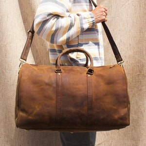 Leather Duffle Bag Handmade Leather Weekender Gym Bag Men Vacation Duffel Bag Travel Bag Overnight Bag, Leather Holdall, Groomsmen gift