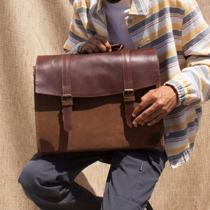 Bolso bandolera de cuero, maletín de cuero para hombre, bolso para portátil hecho a mano, bolso de hombro para oficina, bolso bandolera, regalo para nuevo trabajo, regalos de Navidad