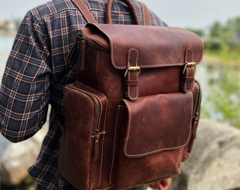 Leder Rucksack Handmade Leder Rucksack Personalisierte Laptop Rucksack Leder Trekking Rucksack Wandertasche Männer Frauen Valentines Geschenke