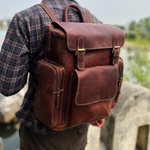 Leather Backpack Handmade Leather Rucksack Personalised Leather Laptop Backpack Leather Trekking Backpack Leather Hiking Bag Men Women