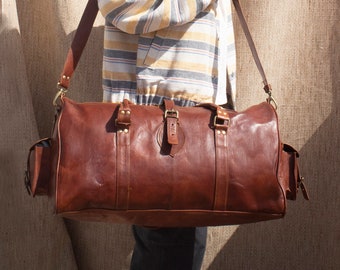 Leather Duffle Bag Handmade Leather Weekender Gym Bag Vacation Duffel Bag Leather Travel Bag Overnight Bag, Leather Holdall Mothers Day
