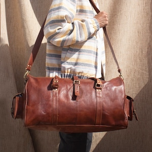 Leather Duffle Bag Handmade Leather Weekender Gym Bag Men Vacation Duffel Bag Travel Bag Overnight Bag, Leather Holdall, Groomsmen gift
