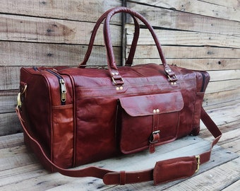 Leather Duffle Bag Handmade Leather Weekender Gym Bag Vacation Duffel Bag Leather Travel Bag Overnight Bag, Leather Holdall Mothers Day