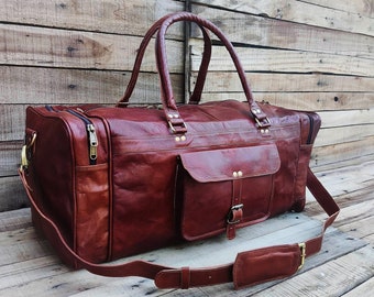 Leather Duffle Bag Handmade Leather Weekender Gym Bag Men Vacation Duffel Bag Travel Bag Overnight Bag, Leather Holdall Mothers Day