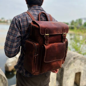 Leather Backpack For Men Women Handmade Personalised Laptop Backpack Leather Trekking Backpack Leather Hiking Rucksack Bag Valentines gift