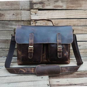 Sac messager en cuir pour homme, fait main, sac pour ordinateur portable, sac à bandoulière de bureau, cartable, cadeau nouvel emploi, cadeaux de Noël