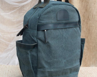 Canvas Backpack, Laptop Backpack for School, Casual Unisex Backpack for Work, Leather Canvas Backpack Valentines Gifts
