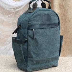 Waxed Canvas Laptop Backpack: Leather Accents, Unisex Rucksack
