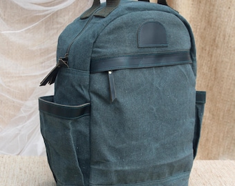 Canvas Backpack, Backpack for School, Laptop Backpack, Casual Unisex Backpack for Work, Leather Canvas Backpack Mothers Day