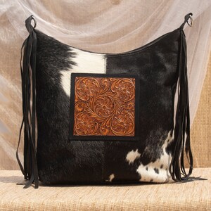 Rindsleder Crossbody Geldbörse Handtasche Schultertasche Fransen Haar auf Leder Messenger für Frauen Punziert Ledertasche Boho Cross body Seitentasche