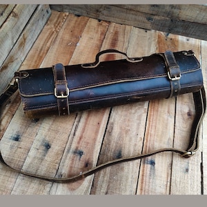 Personalised Leather Knife Roll Handmade Leather Chef Roll Monogrammed Knife Storage Roll Leather knife Bag Knife Holder Gifts for Chef