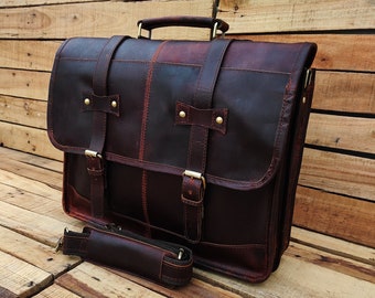 Leather Messenger Bag for Men Leather Briefcase Handmade Laptop Bag Office Shoulder Bag Crossbody Satchel New Job Gift, Graduation Gift