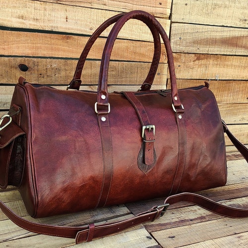Leather Duffle Bag Handmade Leather Weekender Gym Bag Etsy