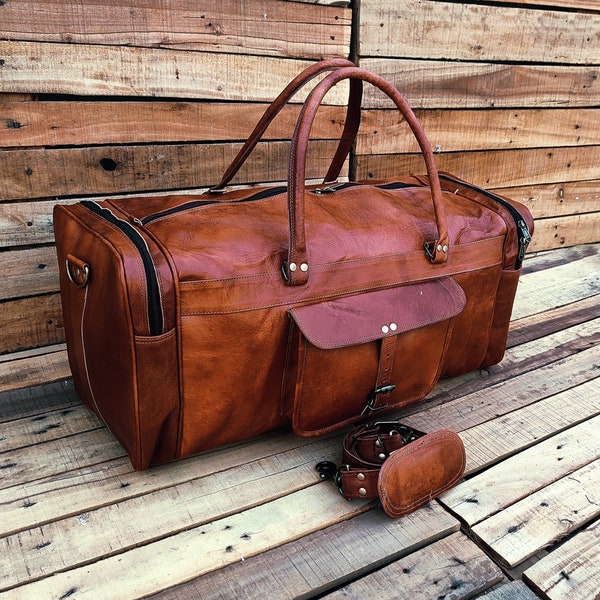 Bolso de lona de cuero hecho a mano cuero Weekender Gym Bag hombres vacaciones Duffel bolsa de viaje bolsa de viaje bolsa de noche, bolsa de cuero, regalo de padrinos