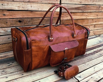 Leather Duffle Bag Handmade Leather Weekender Gym Bag Men Vacation Duffel Bag Travel Bag Overnight Bag, Leather Holdall, Groomsmen gift