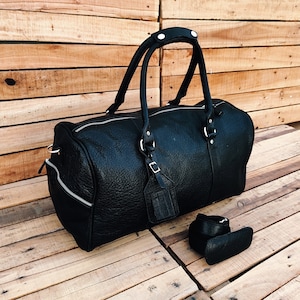 Black Leather Duffle Bag Handmade Leather Weekender Gym Bag Vacation Duffel Bag Leather Travel Bag Overnight Bag, Leather Holdall Christmas