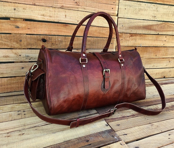 Leather Duffle Bag Handmade Leather Weekender Gym Bag Men 