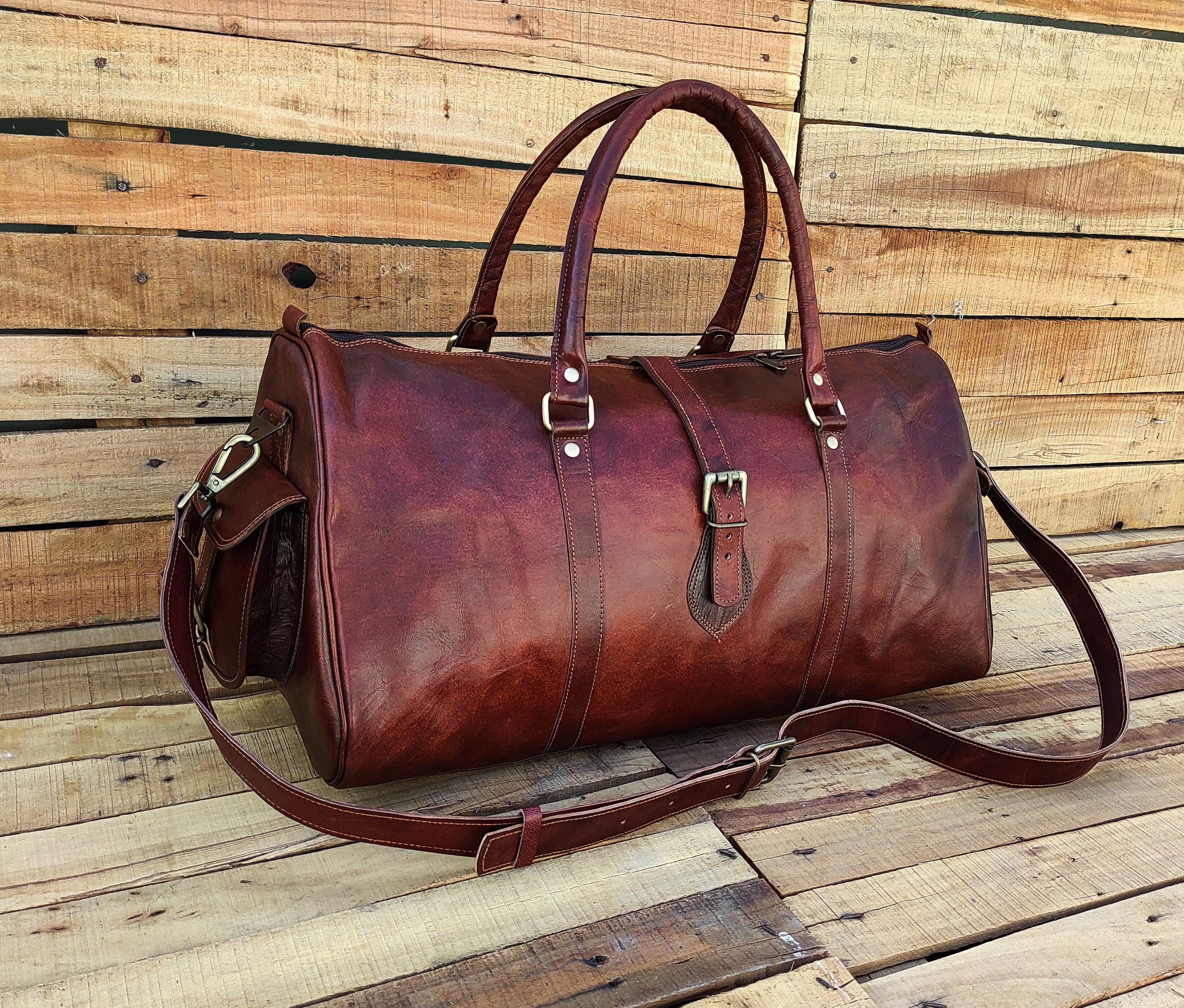 Leather Duffle Bag, Handmade Mens Leather Weekend Bag, Personalized Du