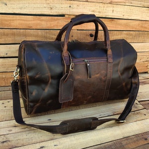 Handmade Leather Duffle Bag: Cabin Size Weekender, Gym Travel Bag