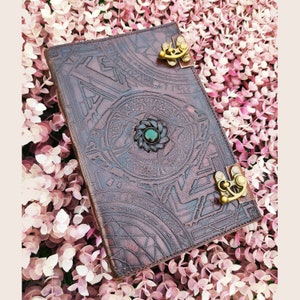 Personalisiertes Leder Journal Handgefertigtes Leder Tagebuch Stein eingebettetes Skizzenbuch graviertes Notizbuch Lederstein Journal Valentinsgeschenk