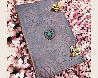 Personalized Leather Journal Handmade Leather Diary Stone Embedded Sketchbook Engraved Notebook Leather stone Journal Mothers Day