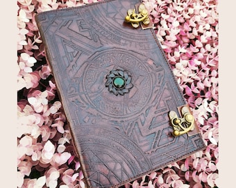 Handmade Leather Journal Leather Stone Diary Stone Embedded Sketchbook Engraved Notebook Leather stone Journal