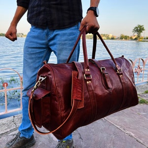 Leather Duffle Bag Handmade Leather Weekender Gym Bag Men - Etsy