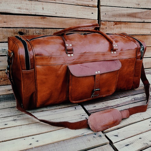 Leather Duffle Bag Handmade Leather Weekender Gym Bag Etsy