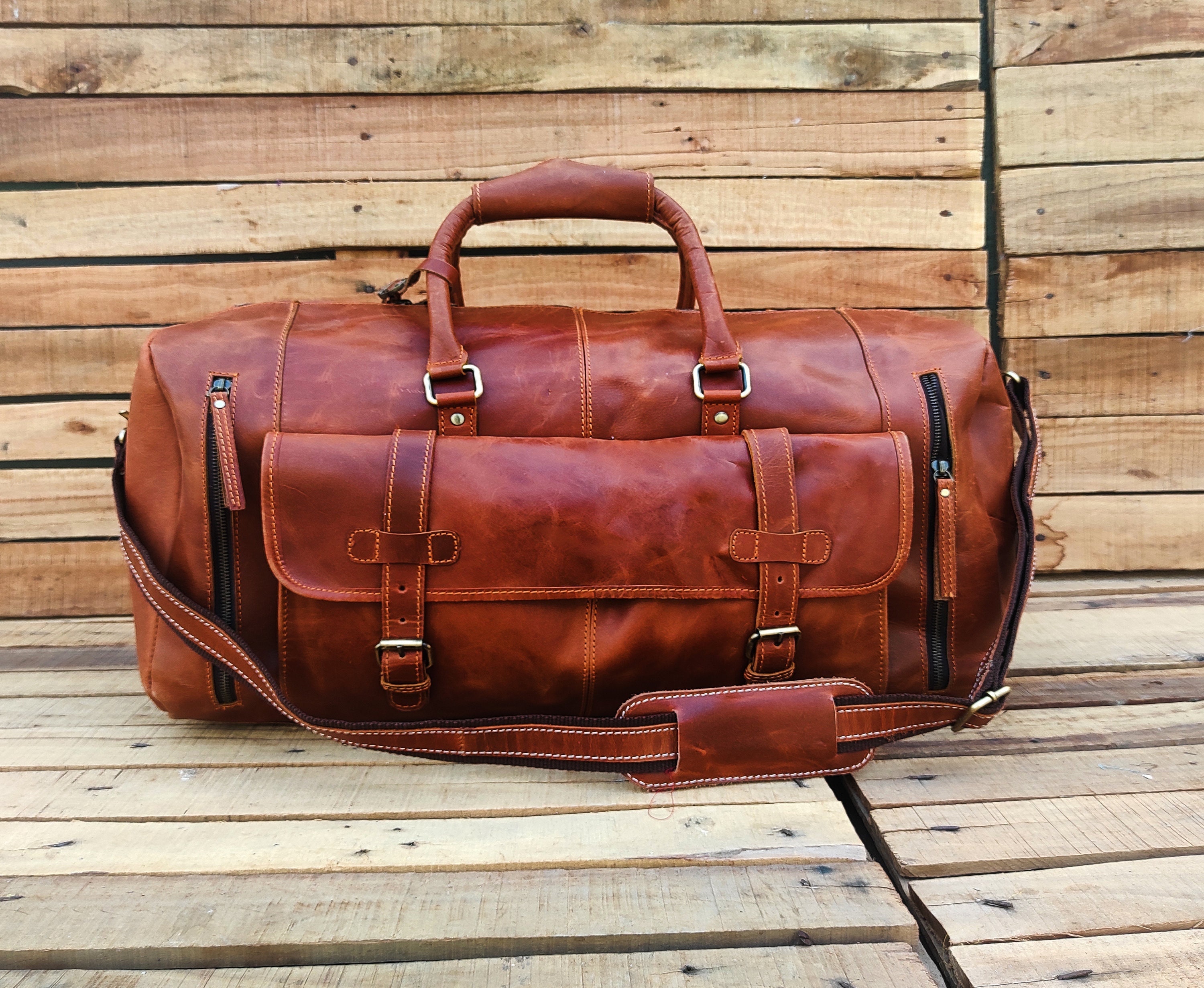 Brown leather shop weekend bag womens