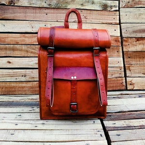 Handmade Leather Roll Top Backpack Leather Rucksack - Etsy