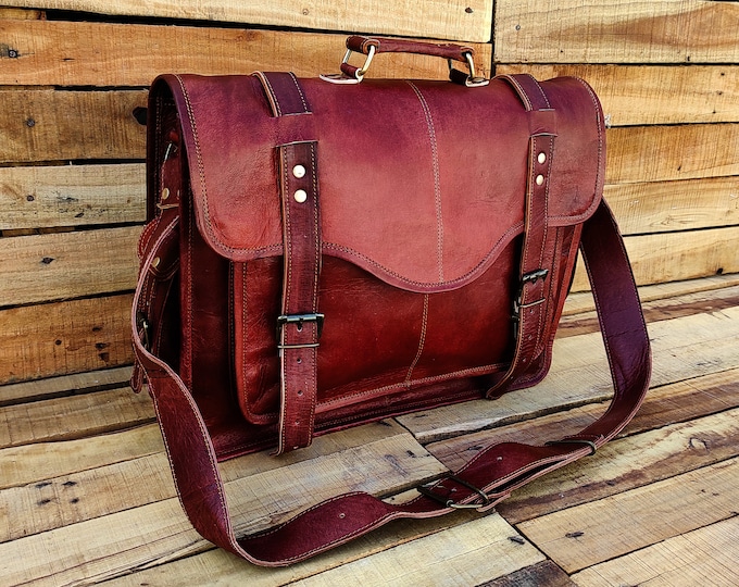 Leather Messenger Bag Leather Briefcase for Men Woman Handmade Laptop Bag Office Bag Crossbody Satchel New Job Gift Mothers Day