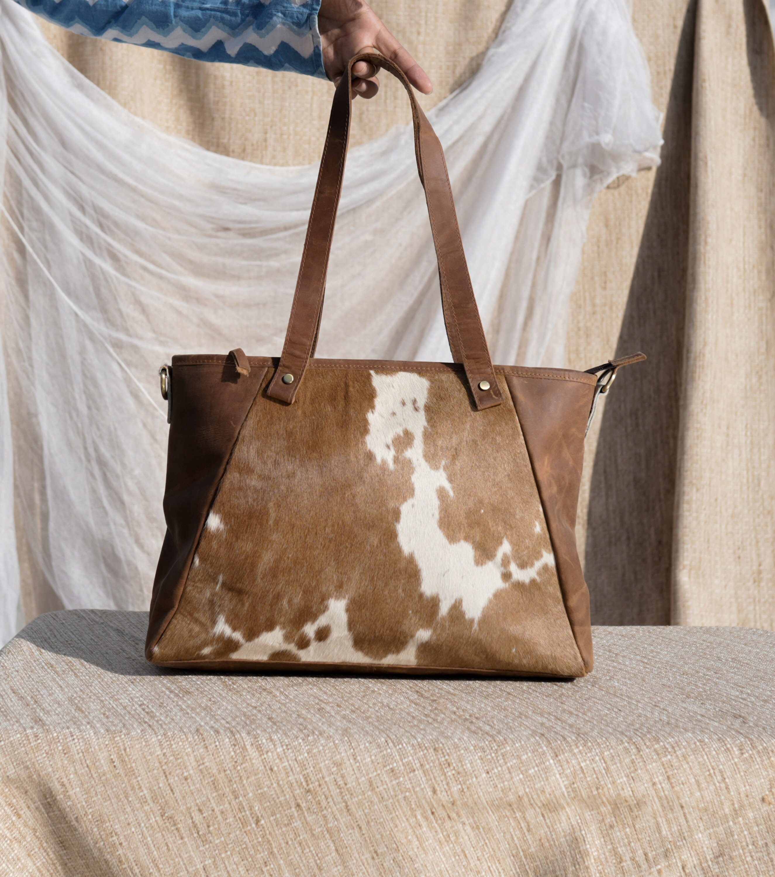 Re-purposed LV Genuine leather Cowhide large tote bag
