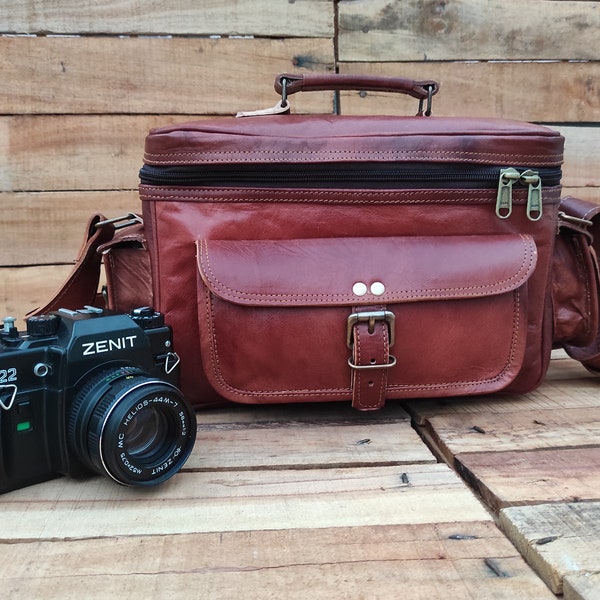 Bolsa de couro para câmera DSLR, feita à mão e personalizada, estilo vintage, para usar no ombro, ideal para o Dia das Mães.