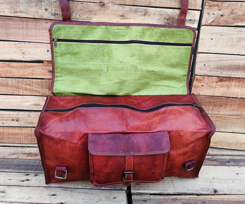 Leather Duffle Bag Handmade Leather Weekender Gym Bag Etsy